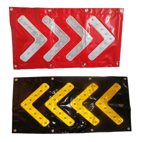 Flèche, bâche directionnelle chevrons lumineux à leds fond rouge fond noir
